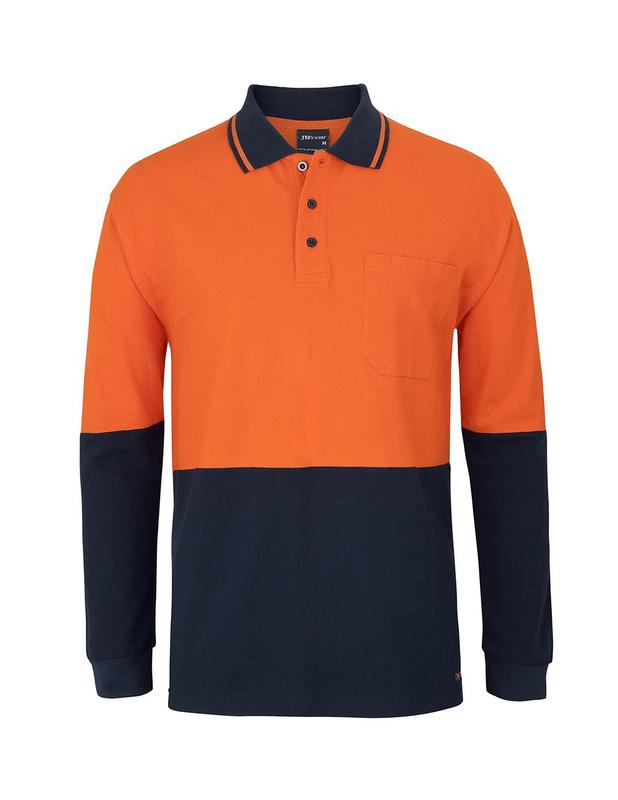 6HVQL JB's Hi Vis L/S Cotton Pique Trad Polo