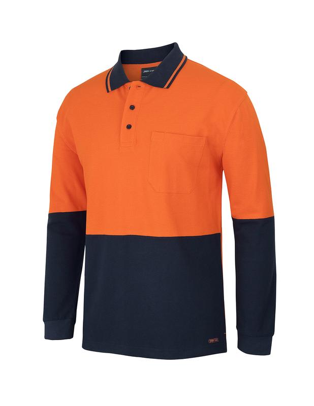 6HVQL JB's Hi Vis L/S Cotton Pique Trad Polo