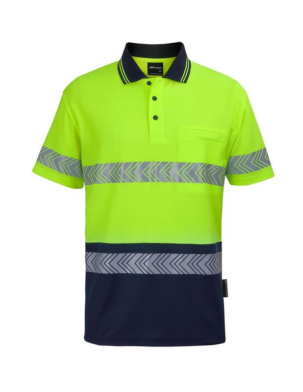 6HMSS JB's Hi Vis (D+N) Cotton Back S/S Segmented Tape Polo