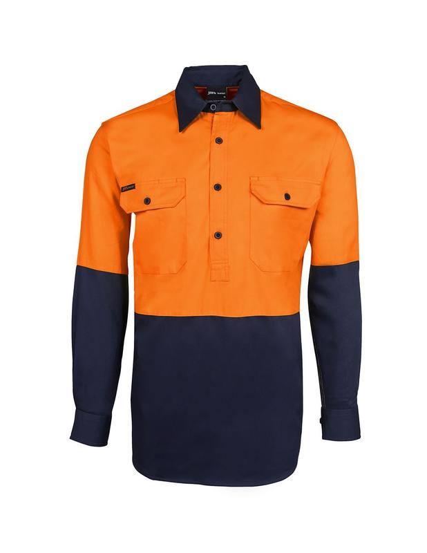 6HVCF JB's Hi Vis Close Front L/S 190g Work Shirt