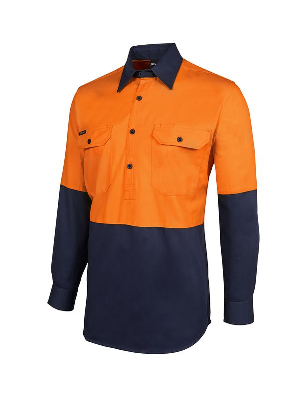 6HVCF JB's Hi Vis Close Front L/S 190g Work Shirt