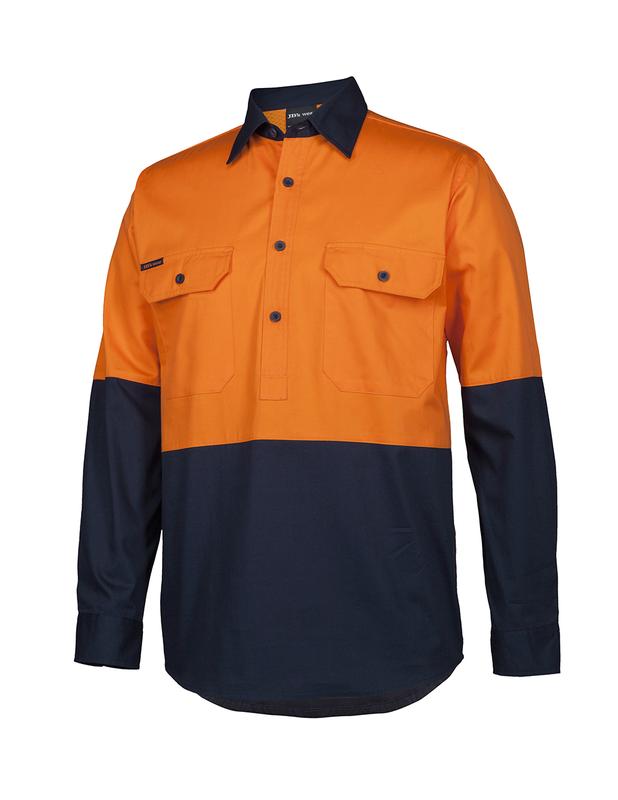 6HVCS JB's Hi Vis Close Front L/S 150g Work Shirt