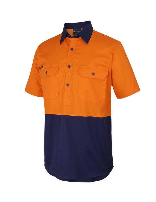 6HVCW JB's Hi Vis Close Front S/S 150g Work Shirt